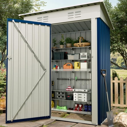 Garvee 5x3 ft Outdoor Metal Storage Shed, Garden Tool Shed with Sloping Roof and Lockable Door,Blue