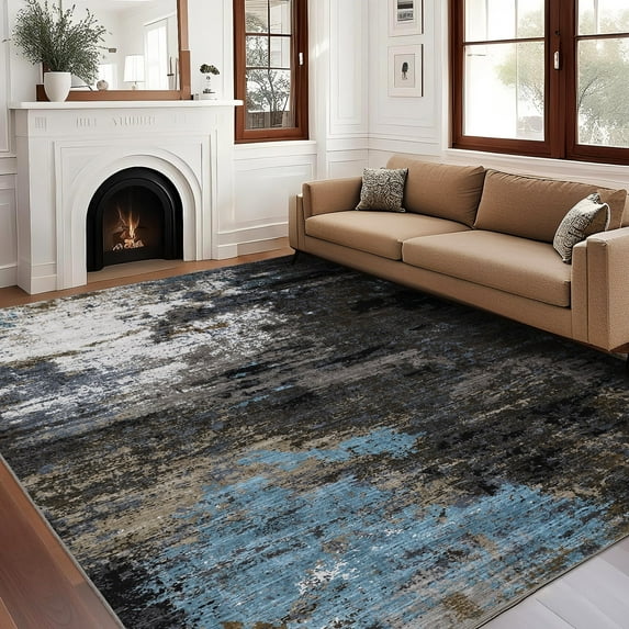 Garvee 5x7 Abstract Area Rugs Living Room Rug, Modern Washable Non-Slip Rugs Print Accent Carpet Stain-Resistant Low Pile Rug for Bedroom Dining Room Office Farmhouse, Brown