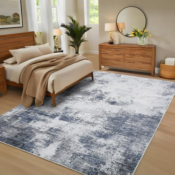 Garvee 5x7 Area Rug Modern Abstract Rug for Living Room, Washable Rug Non Slip Non Shedding Indoor Carpet for Bedroom Home Office Dining Room, Blue