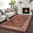 thumbnail image 1 of Garvee 5x7 Geometric Bordered Rug Solid Area Rug with Non Slip Backing, Washable Rug Soft Neutral Floor Mat for Living Room Bedroom Dining Room, Red, 1 of 6