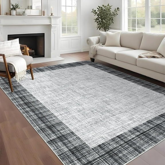 Garvee 5'x7' Plaid Area Rug, Washable Rugs Non-Slip Soft Boedered Carpet Low Pile Indoor Accent Rug for Living Room Bedroom Home Office, Gray