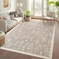 thumbnail image 1 of Garvee 5x7 Modern Floral Area Rugs Bedroom Rug, Washable Botanical Printed Rug Low Pile Non-Slip Foldable Indoor Rug Carpet for Living Room Farmhouse Dining Room, Light Brown, 1 of 9