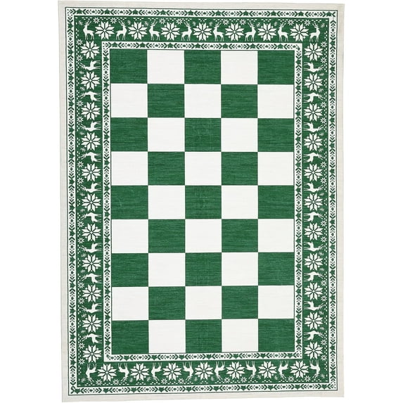 Garvee 5x7 ft Washable Rug, Non Slip Low Pile Christmas Rug, Indoor CheckeGreen Plaid Carpet for Kitchen, Entryway, Living Room, Bedroom, Green