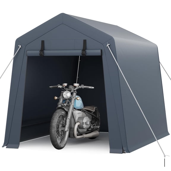Garvee 6*6*7 ft Portable Outdoor Storage Shed with Zipper Door & Vent 240G Waterproof PE Tarp UV-Resistant Shelter for Motorcycle Tools