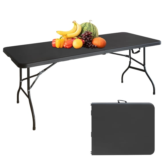 Garvee 6' Folding Table, Adjustable Height Plastic Table, Lightweight Camping Foldable Table for Dining, BBQs, Picnic, Party, Black
