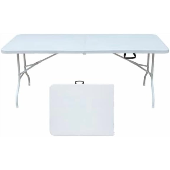 Garvee 6' Folding Table, Adjustable Height Plastic Table, Lightweight Camping Foldable Table for Dining, BBQs, Picnic, Party, White