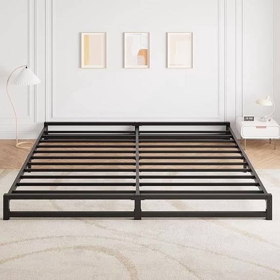 Garvee 6-Inch King Metal Bed Frame, Heavy Duty Platform with Steel Slat Support, Mattress Foundation, No Box Spring Needed, Noise-Free, Easy Assembly - Black