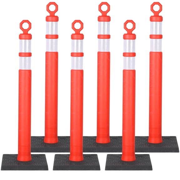 Garvee 6-Pack 43.3 Inch Traffic Delineator Posts with Heavy Duty Rubber Square Base, High Visibility Round Top Safety Cones Parking Barrier for Driveway, Construction and Crowd Control