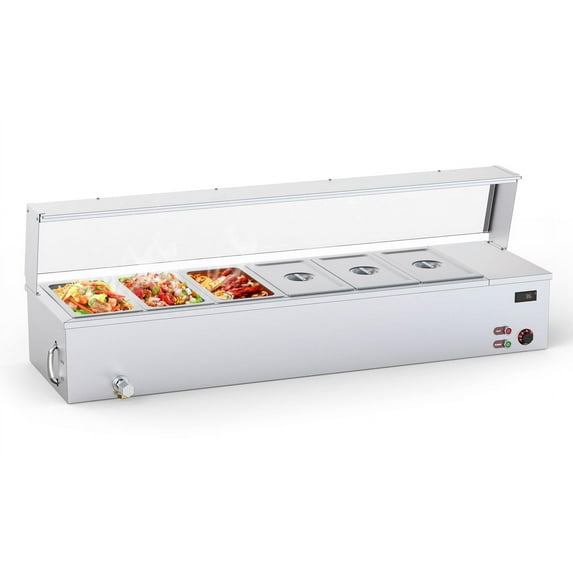 Garvee 6-Tier Commercial Food Warming Trays, 49.28"x14.63"x16.08", 48 QT, 1500W, Silver