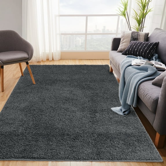 Garvee 6' x 9' Shag Area Rug Plush Thick Shaggy Throw Rug Gray Solid Floor Carpet for Teens Room Nursery