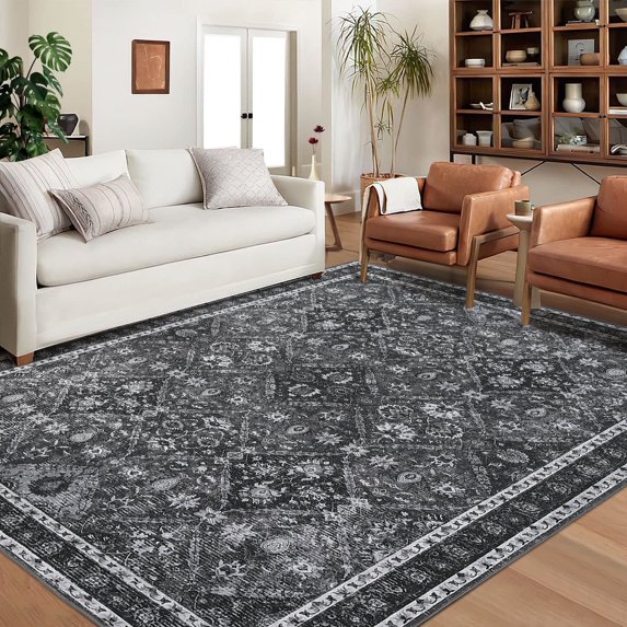 Garvee 6'x9' Area Rug, Washable Persian Rug Vintage Boho Carpet Non Slip Soft Print Rug for Bedroom Dining Room Living Room, Gray