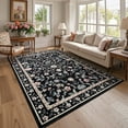 thumbnail image 1 of Garvee 6'x9' Living Room Rug Floral Print Area Rug, Washable Vintage Rug Low Pile Farmhouse Carpet Stain Resistant Indoor Rugs for Dining Room Bedroom Nursery, Black, 1 of 9