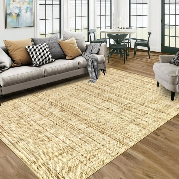 Garvee 6'x9' Modern Abstract Area Rug, Machine Washable Striped Accent Carpet Non-Slip Low Plie Soft Indoor Rug for Living Room, Bedroom, Dining Room, Linen
