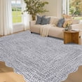 thumbnail image 1 of Garvee 6'x9' Scalloped Rug Farmhouse Braided Print Carpet, Washable Rug Soft Non Slip Low Pile Rug Indoor Neutral Carpet for Living Room Bedroom Dining Room, Gray, 1 of 9