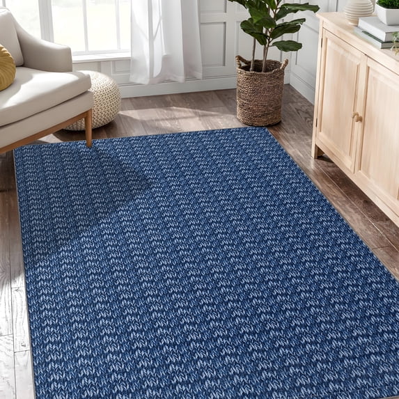 Garvee 6'x9' Washable Area Rug Braided Print Rug Non-Shedding Stain-Resistant Area Rugs for Dining Room Home Office, Navy Blue