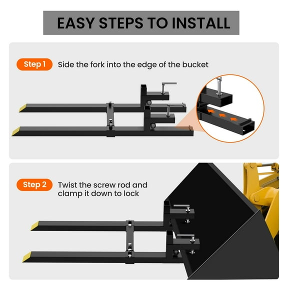 Garvee 60" Clamp-on Pallet Forks – 4000 Lbs Heavy-Duty Fork Rack with Adjustable Stabilizer Bar for Loader, Skid Steer, and Tractor