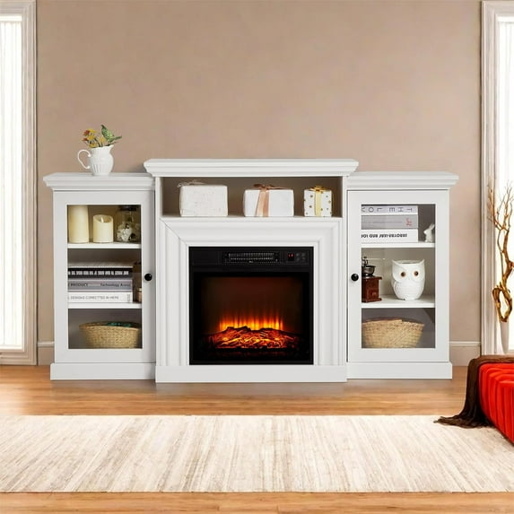 Garvee 60" Electric Fireplace TV Stand with Mantel, 3D Flame, 3 Heat Settings, Storage, Remote, Modern Entertainment Center, White