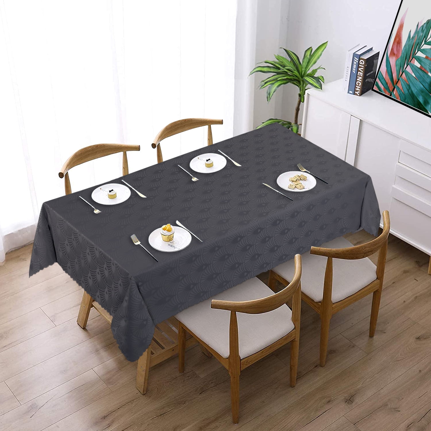 Garvee 60 x 84 inches Dark Gray Tablecloth Rectangle Wrinkle Resistant Washable Decorative Table