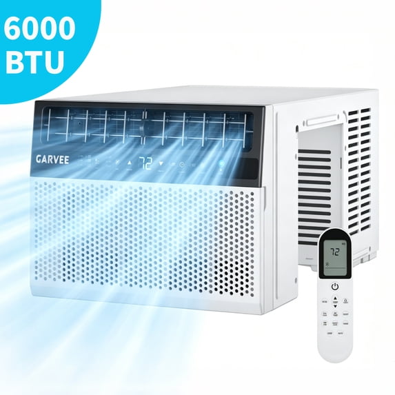 Garvee 6000 BTU Window Air Conditioner, 6-in-1 U-Shape AC Units with Remote Control, Open Window Flexibility, Cools up to 270 Sq.ft, 115V, White