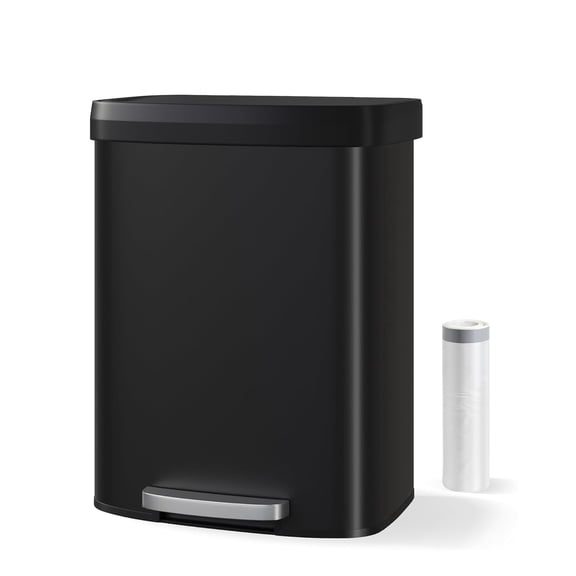 Garvee 15.85 Gallon Kitchen Garbage Can with Liner Rim & Soft Close Plastic Lid, Black