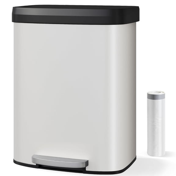Garvee 15.85 Gallon Kitchen Garbage Can with Liner Rim & Soft Close Plastic Lid, White
