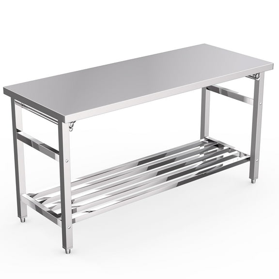 GARVEE 60 Inches Commercial Adjustable Folding Table, 60x24 Stainless Steel Prep Table for Outdoor, Restaurants, Hotels, Workshops, Kitchens, Garages