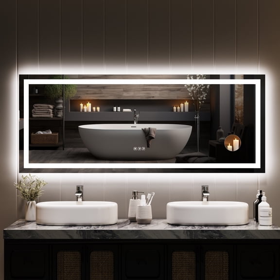 Garvee 60x24 LED Bathroom Mirror with Lights, Dimmable, Anti-Fog, Backlit + Front Lit, and 3X Magnification Mirror, Smart Bathroom Vanity Mirror for Wall, Memory Function, Shatter-Proof