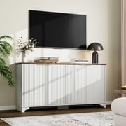 Garvee 61" Buffet Sideboard Cabinet with 4 Fluted Doors, Adjustable Shelves, Modern Farmhouse Coffee Bar Cabinet, Durable Kitchen Storage for Living Room
