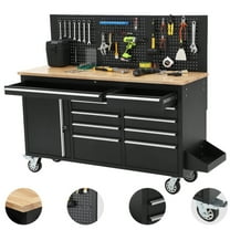 Garvee 61" Work Benches for Garage, Heavy Duty Work Table with 10 Drawers & Power Outlet, Black