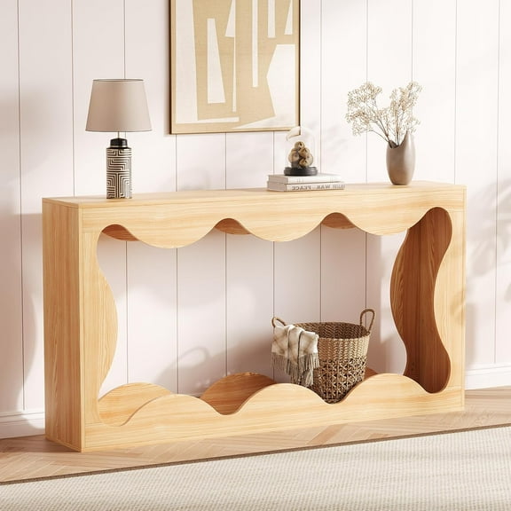 Garvee 63 Inch Console Table for Entryway, Narrow Wood Hallway Table Foyer Table Behind Couch，Farmhouse Entryway Table with Storage for Living Rooms,Beige