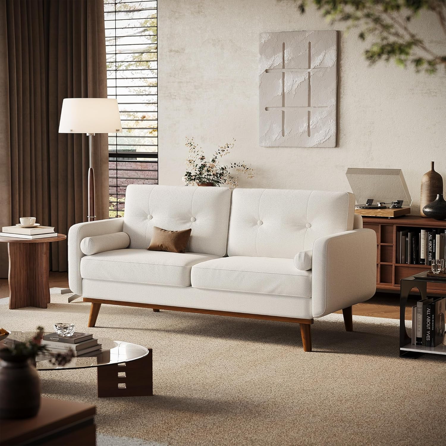Garvee 64" Mid Century Modern Loveseat Sofa – Linen Upholstered 2 ...