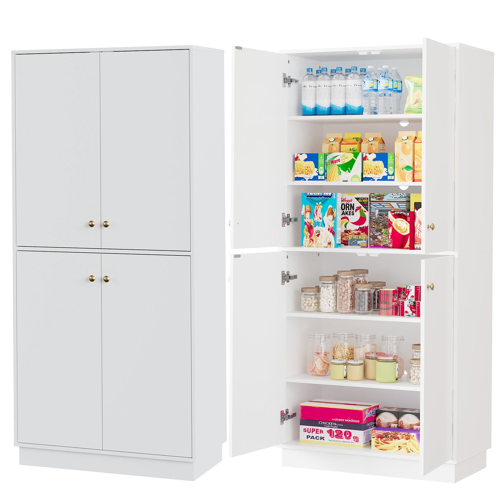 Garvee 67.3" Tall Pantry Cabinet, 4-Door Kitchen Food Storage Cabinet with Adjustable Shelves, Freestanding Pantry Cupboard Organizer for Dining Room, Living Room, Utility Room, Black