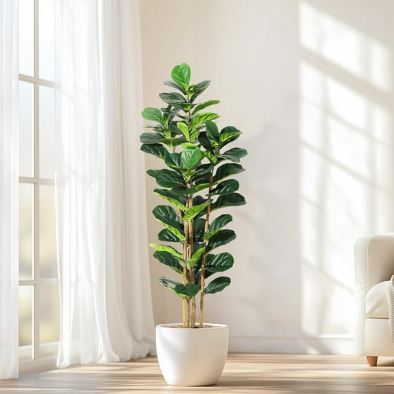 Garvee 6FT Artificial Fiddle Leaf Fig Tree with White Planter, Lifelike Faux Indoor/Outdoor Decor Plant, 74 Large Green Leaves for Home, Office, or Store