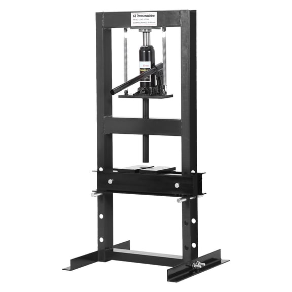 Garvee 6T Hydraulic Shop Press, Adjustable Table, 2 Press Plates, Relief Valve, Rust-Resistant, All Black+Gloves