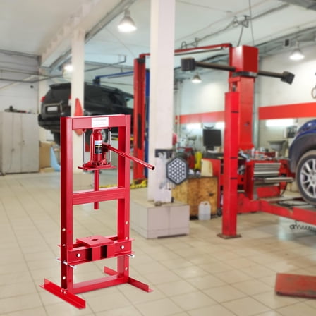 Garvee 6T Hydraulic Shop Press, Adjustable Table, 2 Press Plates, Relief Valve, Rust-Resistant, All Red