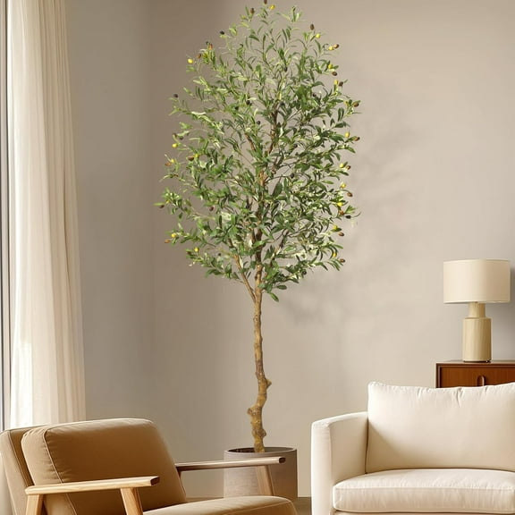 Garvee 6ft Faux Olive Tree Artificial Indoor, Tall Fake Olive Tree with Realistic Trunk, Adjustable Branches and Fruits, Potted Silk Plant with Moss for Home Decor, Living Room, Office, Events