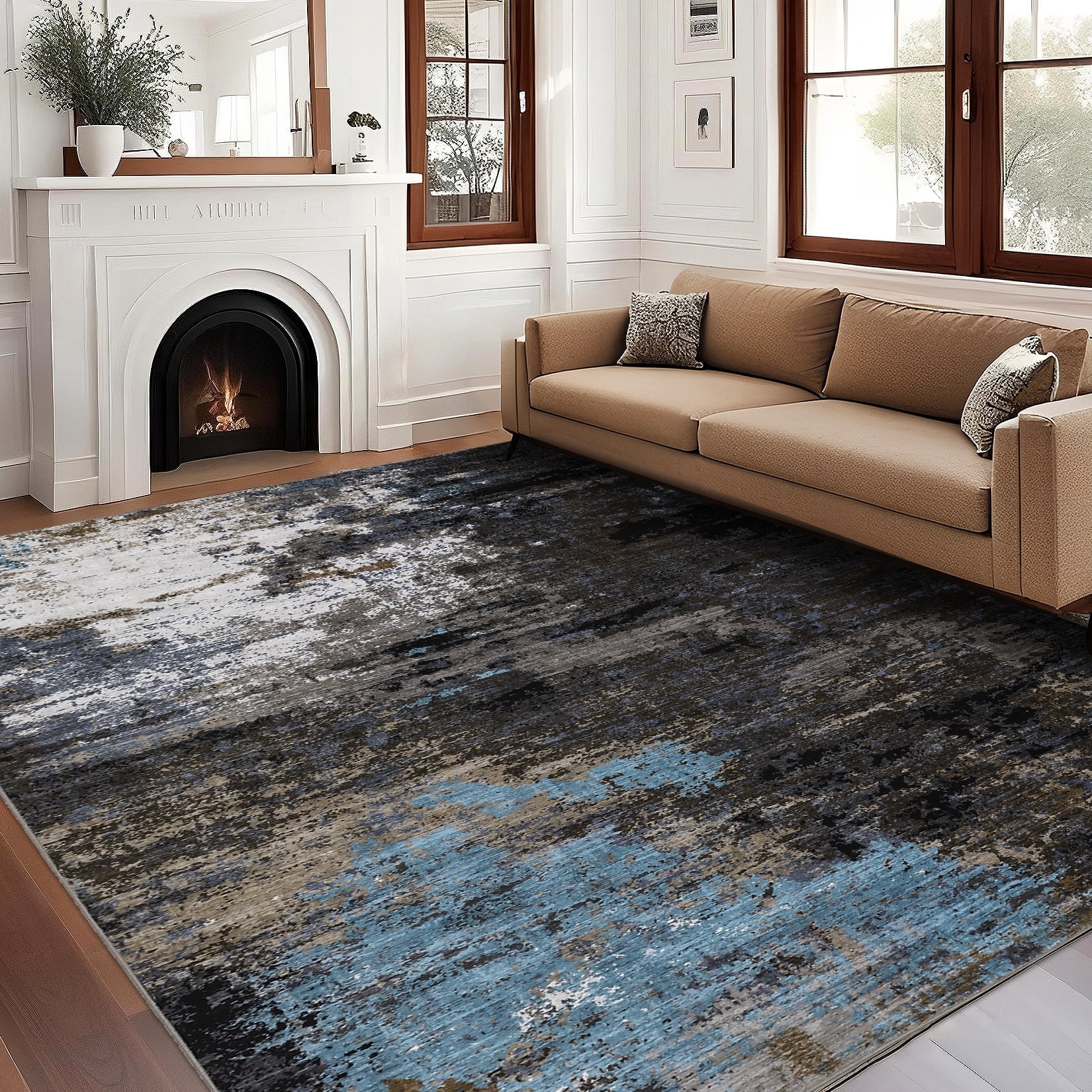 Garvee 6x9 Abstract Area Rugs Living Room Rug, Modern Washable Non-Slip Rugs Print Accent Carpet Stain-Resistant Low Pile Rug for Bedroom Dining Room Office Farmhouse, Brown