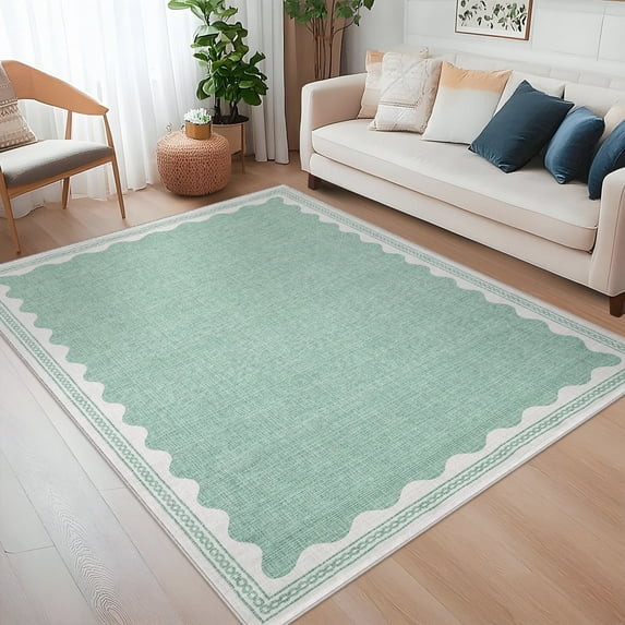 Garvee 6x9 Modern Bordered Area Rugs Washable Rug, Solid Rug Ultra Soft Rugs with Non Slip Backing, Low Pile Throw Rugs Carpet for Bedroom Living Room Home Office, Green