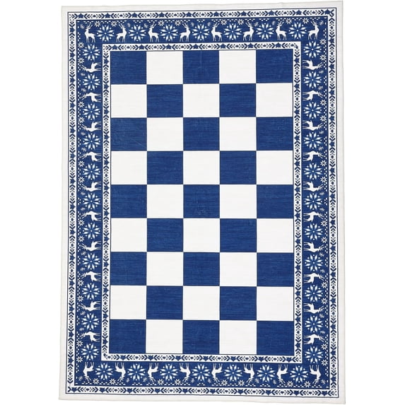 Garvee 6x9 ft Washable Rug, Non Slip Low Pile Christmas Rug, Indoor CheckeBlue Plaid Carpet for Kitchen, Entryway, Living Room, Bedroom, Blue