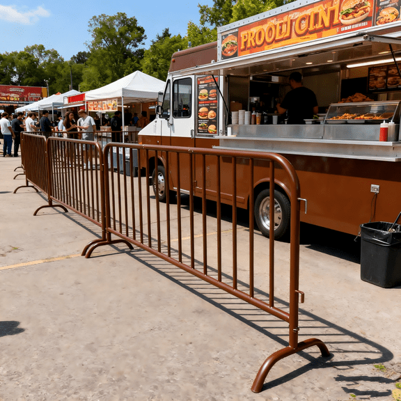 Garvee 7.5 ft Interlocking Steel Barricade, Powder-Coated Rust-Proof Crowd Control Fence w/ Removable Bridge Feet, Brown