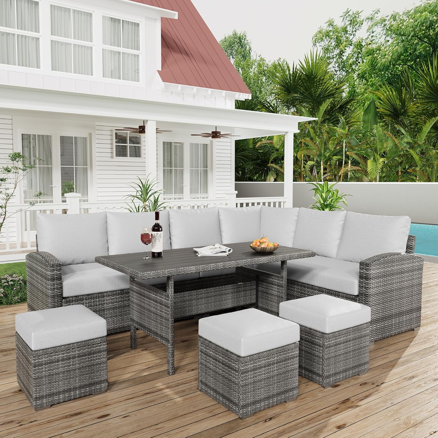 Garvee 7Piece Outdoor Patio Furniture Set, PE Wicker Rattan Sectional