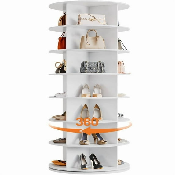 Garvee 7 Tier Rotating Shoe Rack Tower, 360° Spinning Vertical Shoe Organizer, Free Standing Round Shoe Storage for Entryway, Space-Saving Shoe Display