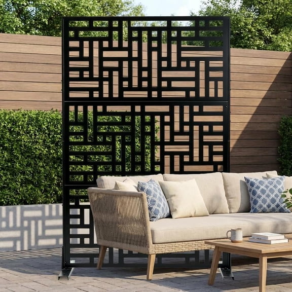 Garvee 70"H x 47"W Outdoor Metal Privacy Screen,Freestanding Decorative Privacy Screen for Patio, Lawn & Garden,Geometric Pattern,Black