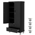 thumbnail image 1 of Garvee 71.7" Metal Storage Cabinet with 2 Drawers and Lockable Wheels for Garage, Workshop, Office, Black, 1 of 9