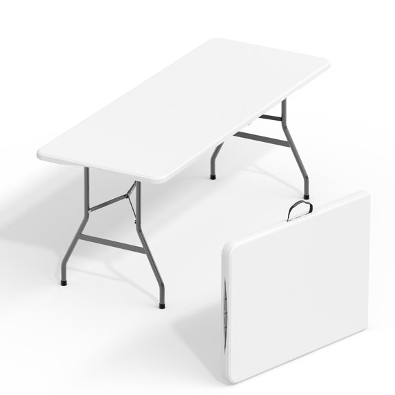 Garvee 71" Foldable Table with Built in Handle & Steel Legs for Party Dining Picnic, Set of 1, White