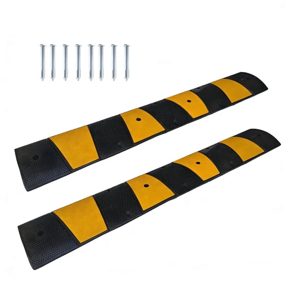 Garvee 72.8" Rubber Speed Bump 2-Channel Ramp, 22000 lbs Capacity with Mounting Bolts,2 Pack,Black