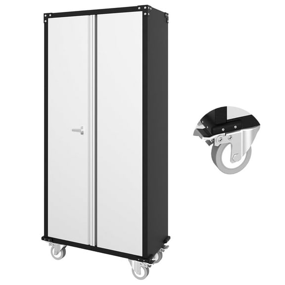 Garvee 72"H Metal Storage Cabinet with Wheels, Tool Cabinet W/Lock & Adjustable Shelves for Home, Garage, Office, Silver Black