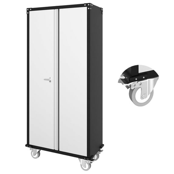 Garvee 72"H Metal Storage Cabinet with Wheels, Tool Cabinet W/Lock & Adjustable Shelves for Home, Garage, Office, Silver Black