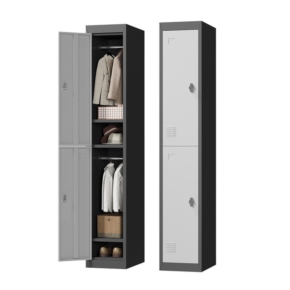 Garvee 72" Metal Storage Lockers with Keys and 2 Doors, Heavy Duty Storage Cabinet for School, Gym, Home, Office, Mudroom, Black/Gray