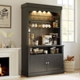 thumbnail image 1 of GarveeHome 72" Tall Coffee Bar Cabinet with LED Lights, Farmhouse Buffet Cabinet with Storage, Kitchen Sideboard with Microwave Stand, Wine Rack, and Glass Shelf for Dining Room, Black, 1 of 8